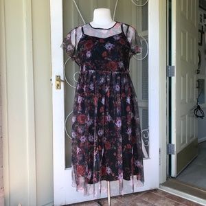 Torrid Floral Print Mesh Skater Dress